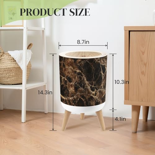 Caneca de basura pequeña con tapa diseño mármol marrón miniatura 3