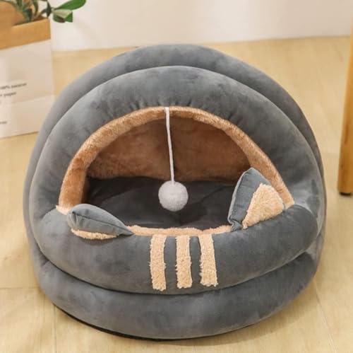 QINMOZH 猫ベッド ペットベッド 暖かい ラウンド型 ふわふわ ペットクッション ペットマット ペットソファ 分厚い 長毛 犬ベッド 小型犬ハウス 小動物用 寒さ対策 滑り止め 防寒 洗濯可能 (M,グレー)