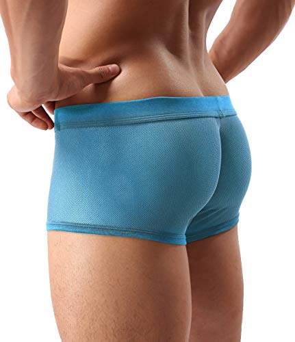 Mens Sexy Underwear Breathable Mesh Boxer Briefs See Through Hollow Lingerie