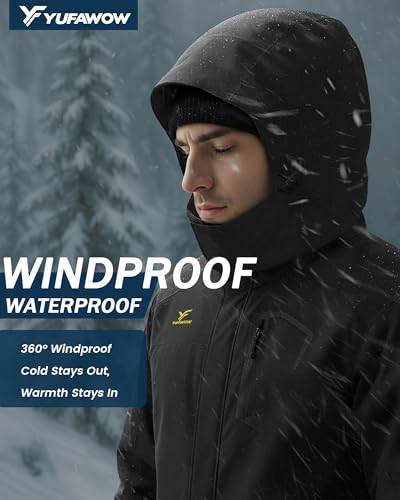 Image of Yufawow Men's Ski Jacket Waterproof Warm Snowboard Jacket Insulated Winter Coat for Outdoor Cold Weather Sports Work