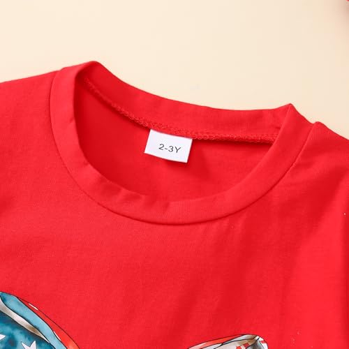 Image of Toddler Girl 4th of July Outfit Big Bow Print T-Shirt Top American Flag Clothes 2-7Y