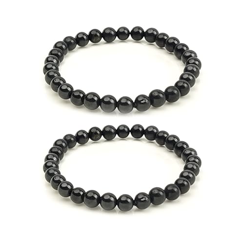 LWQCHW Shungite Bracelet - Natural Black Shungite Stone Beads Healing Crystal Energy Protection Handcrafted Jewelry (6mm 2pc)