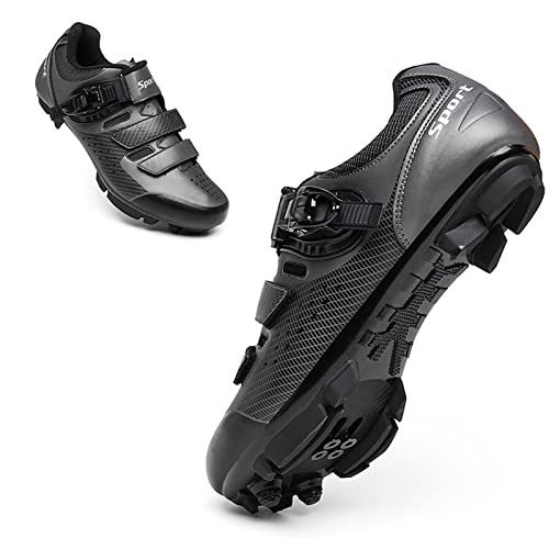 Prodkfe Radschuhe Damen MTB Schuhe Herren Fahrradschuhe Mountainbike Schuhe Kompatibel mit SPD 2-Bolzen-Stollen Grau 43EU