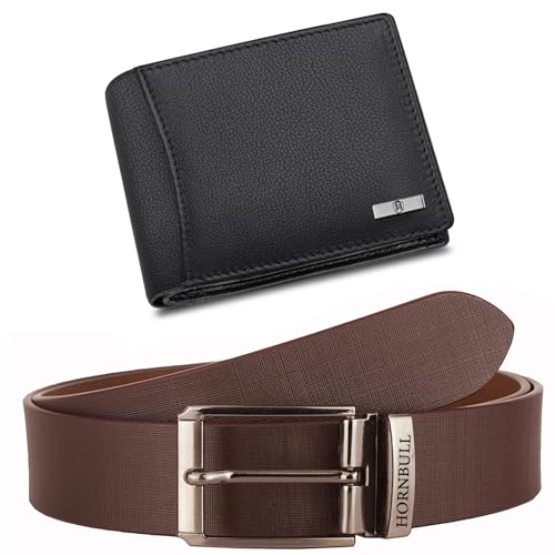HORNBULL Combo Gift Set for Mens | Black Wallet and Brown Belt Me...