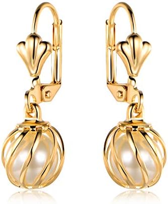 Barzel 18K Gold Plated Pearl Drop Earrings Caged (ER308)