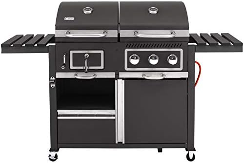 Bild 1 - tepro Gas Kohle Kombigrill Toronto, Grillwagen mit Holzkohle- und Gasgrill-Modus, 3 Brenner mit je ca. 2,9 kW Leistung, Piezozündung, Thermometer, Maße ca. 173 x 65 x 116,5 cm, Schwarz