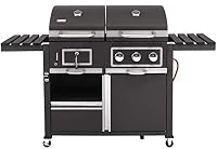 tepro Gas Kohle Kombigrill Toronto, Grillwagen mit Holzkohle- und Gasgrill-Modus, 3 Brenner mit je ca. 2,9 kW Leistung, Piezozündung, Thermometer, Maße ca. 173 x 65 x 116,5 cm, Schwarz – Ansicht 2