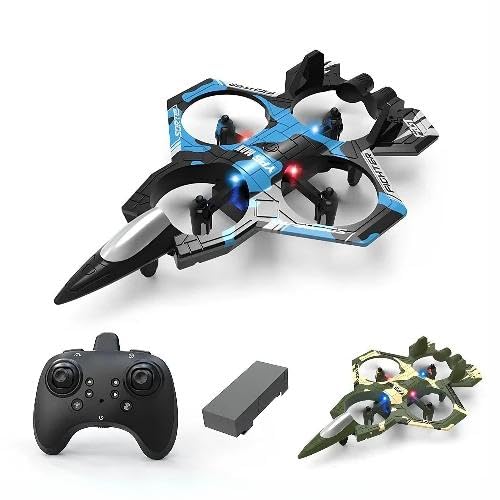 Image of Remote Control Fighter Jet Drone for Kids & Adults | 2.4GHz RC Airplane Drone with LED Lights, Stable Flight, Easy Controls, Rechargeable Flying Toy Gift