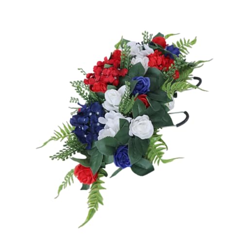 MUSISALY Flores Artificiales para Cementerio Resistente la Flores Simuladas para Lápidas Decoración de Tumbas Rojo Blanco y Azul para Memoriales