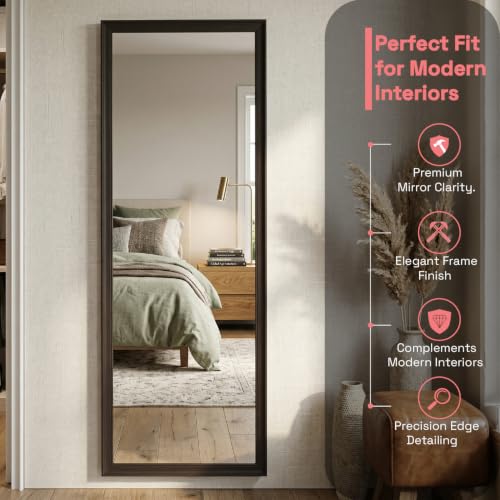 Image of Wakefit Decorative Rectangle Wall Mirror - 47 Inch | Metal Frame Wall Mirror for Living Room Bedroom Entryway Dressing Room Modern Home Decor & Gifting | Bruno Walnut Brown - 18.1x47.6x2 Inch