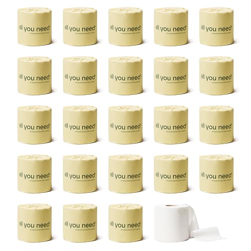 ALL YOU NEED Premium 3- Ply Bamboo Toilet Paper - 24 Mega Roll Pack, 300 Sheets Per Roll, 7,200 Total Sheets - Tree-Free Bath Tissue, Plastic-Free Packaging, Strong, Absorbent & Septic Safe