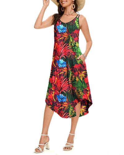 ANYFITTING Built in Bra Summer Dresses for Women 2025 Midi Flowy Hawaiian Casual Dress with Pockets Floral Sundresses3