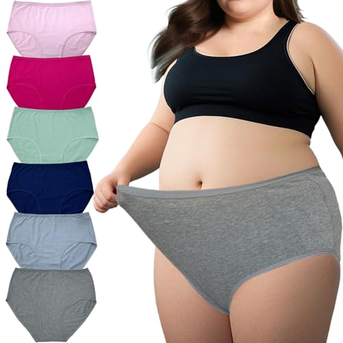 Women’s Plus Size Cotton Underwear Ladies Panties XL-5XL 6-Pack Mid Waist Briefs for Women