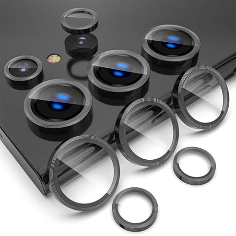 SQMCase Design for Galaxy S24 Ultra Camera Lens Protector Ring, 9H Tempered Glass Camera Cover Protection,Individual Aluminum Alloy Lens Ring Cover for Samsung Galaxy S24 Ultra (Black) Cover