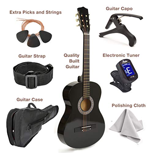 Image of 30 inch Black Wood Guitar With Case and Accessories for Kids /Boys /Beginners
