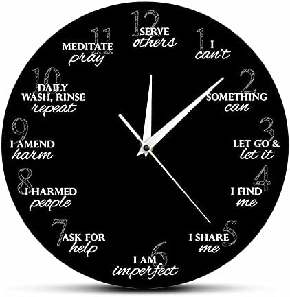 Geek Alerts 12 Steps of Recovery Rustic Wall Clock Battery Operated 12inch Silent Movement Watch for Bedroom Mediation Art Home Decor Spiritual Gift