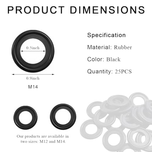 Image of 25 PCS M14 Car Oil Drain Plug Gasket, Rubber Oil Drain Plug Crush Washers Sealing Gasket, Vehicle Engine Oil Seal Washer Replacement for Car Truck SUV, Car Accessories
