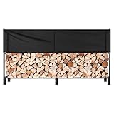 VIVOHOME Upgraded Heavy Duty 8 ft 1/2 Cord Firewood Rack Outdoor with Cover Combo Set, Thick Steel Log Holder Up to 3300 lb, Fire Wood Pile Storage Stand Organizer Black