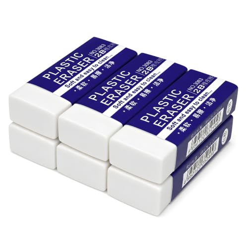 Eraser, Large, White, 6 Pack | Block Eraser for School Office, Art Eraser for Drawing
