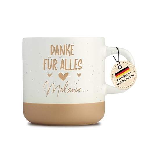 Kaffeebecher mit Gravur - Danke für Alles - Personalisiert mit Wunschname - Dankeschön - Geschenkidee - Erzieher, Lehrer, Kollegen, Familie - Beige