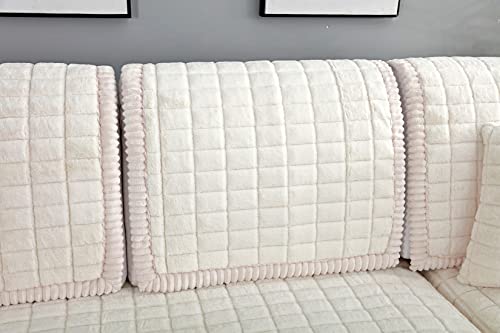 Vctops Luxury Faux Rabbit Fur Sectional Couch Covers Warm Thick Plush Sofa Cover Super Soft Solid Sofa Slipcover Fluffy Fuzzy Furniture Protector Non Slip L Shaped Couch Covers (Cream,36"X82") #TOP5