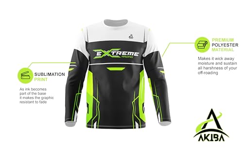 AKIBA Full Sleeve Extreme Motocross Printed Clothes: Biker Racing Jersey Riding Sports Tshirt for Unisex (Black)