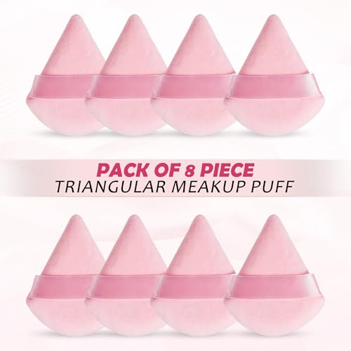Image of GLUN Ultrasoft Triangle Shape Powder Puffs, Pack of 8 Baby Pink Colour, Apply for Daily Makeup Foundation, Cream, Blush Sponge For Wet & Dry Makeup