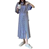 [one's one] ワンズワン ワンピース ロング ボーダー 柄 ワンマイル ウェア 2way ゆったり カジュアル 体型 カバー 春 夏 秋 レディース (ネイビー,2XL)