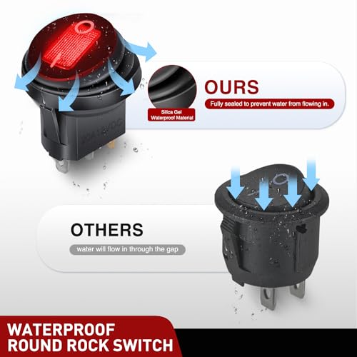 Image of Nilight 5Pcs Round Rocker Toggle Red LED Switch with Locked Terminal Wires