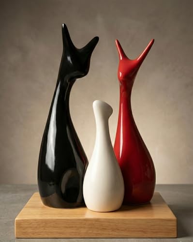 Image of Home Decor Lucky Deer Family Ceramic Figures Set of 3 | Matte Finish Decorative Showpieces for Living Room Office Dining Table | Elegant Gift Decor Items (Black, Red, White)