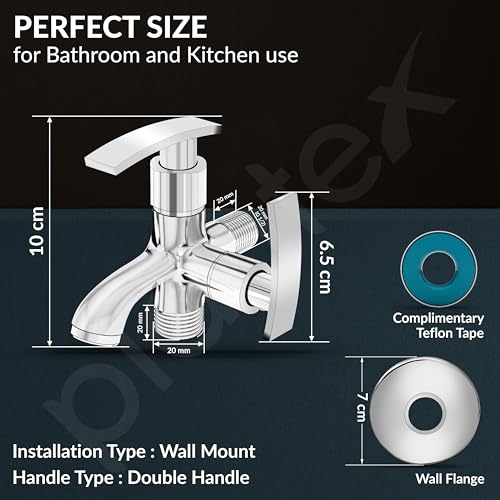 Image of Plantex Two Way Tap for Washing Machine with Water Saving Aerator /2 in 1 Bibcock Water Tap for Bathroom with Brass Spindle and Wall Flange /Bathroom Tap-(SMR-1265-Chrome)
