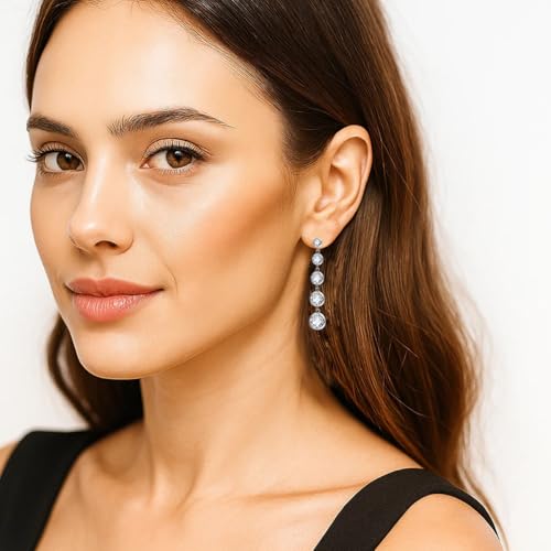 Sparkly CZ Bezel Dangle Earrings for Women (Silver) - image 2