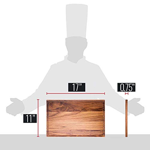 Large Walnut Wood Cutting Board by Virginia Boys Kitchens - 17x11 American Hardwood Chopping and Carving Countertop Block with Juice Drip Groove (Renewed) - Thumbnail 6