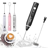 Milk Frother, Handheld Foam Maker USB Rechargeable Coffee Frother with 2 Stainless Whisks，3-Speed Adjustable Mini Blender for Cappuccino, Latte, Bulletproof Coffee, Egg Mix, Matcha, Hot Chocolat
