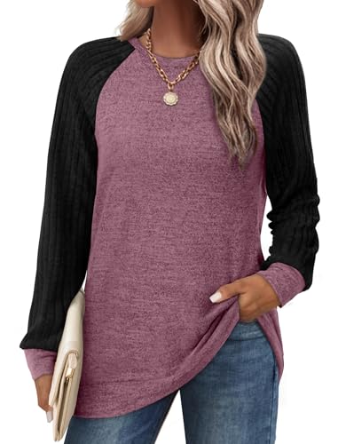 Image of Saloogoe Tunic Sweatshirts for Women Crewneck Lightweight Sweaters Raglan Long Sleeve Shirts Fall Fashion Tops 2026