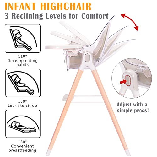 Baby High Chair With Double Removable Tray For Baby/Infants/Toddlers, 4-In-1 Wooden High Chair/Booster/Chair | Grows With Your Child | Adjustable Legs | Modern Design | Easy To Assemble #TOP4