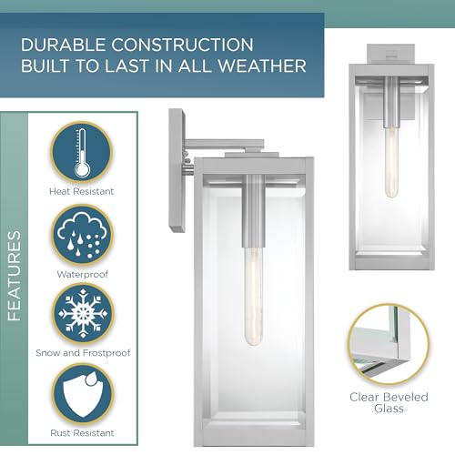 Image of Quoizel Westover Modern Wall Sconce, 20 Inch Stainless Steel 1-Light Outdoor Light Fixture, Clear Beveled Glass Wall Lantern, 150 W, Industrial Design Wall Light for Porch, Patio, Gazebo or Yard