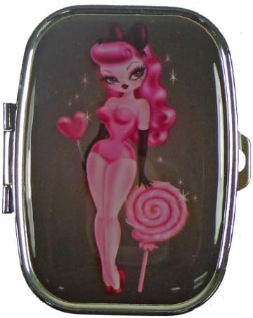 Fluff Pink Candy Lollipop Girl - Pink Sexy Sweet Sugar Doll Girl Metal Pill Box
