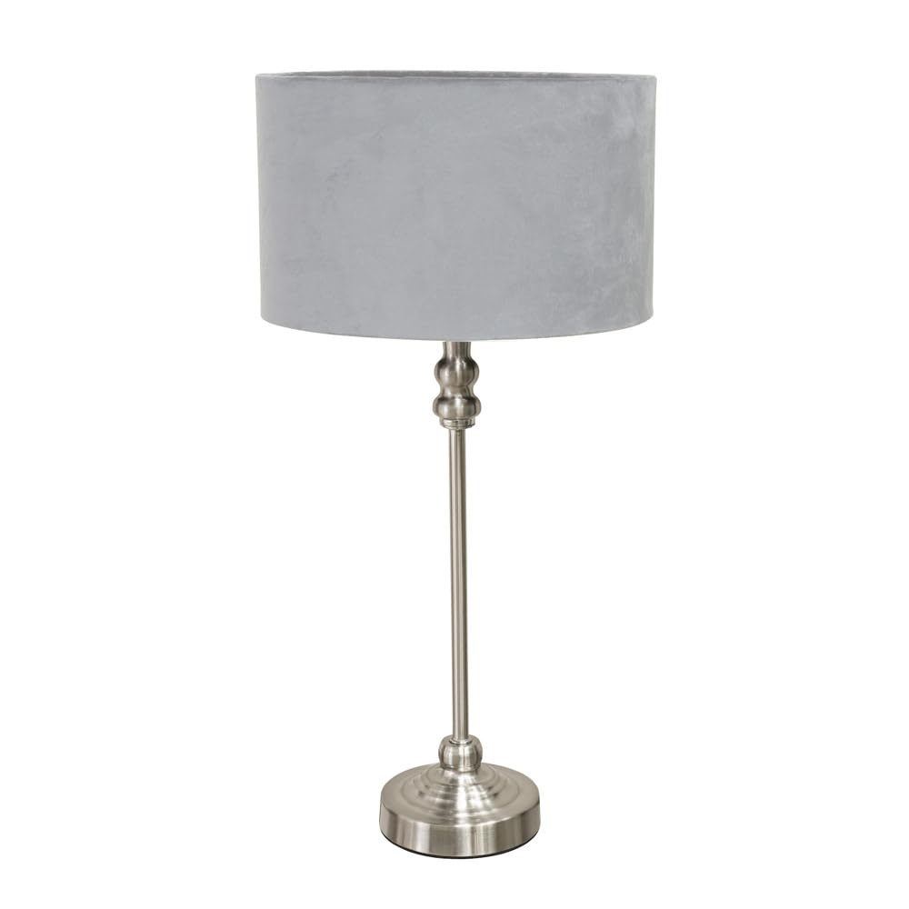ValueLights Table Lamp - Brushed Chrome - Grey Velvet Drum Shade