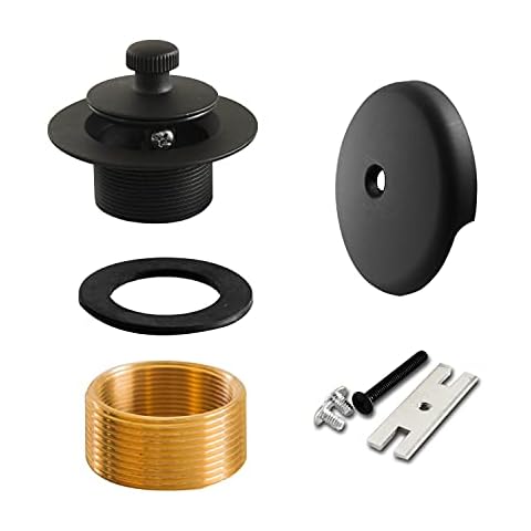 SENTO Chrome Lift and Turn Bathtub Drain Assembly Stopper Kit, Fit Both 1-1/2 Inch or 1-5/8 Inch Strainer and Stopper, Heavy Duty Metal with Matching Screws, Easy Installation, Matte Black Cover