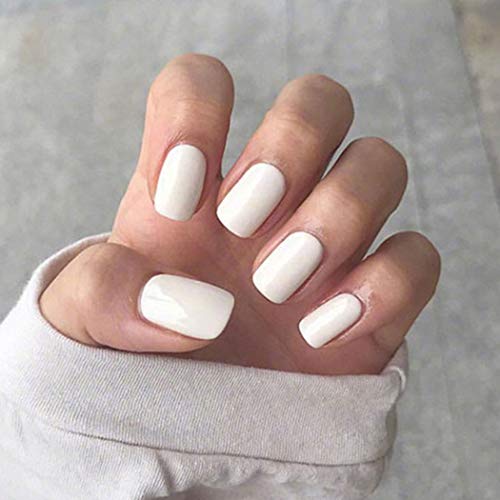 Graeen Sqaure Fake Nails Golssy Press On Nail White Full Cover False Nail for Women and Girls(Pack of 24)