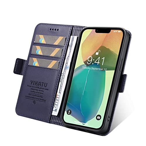 iPhone 14ケース iPhone14手帳型 iPhone14 ケース スマホケース アイフォン 14携帯ケース あいふぉん14カバー iphone14case 手帳 サイドマグネットカード収納 横置き機能 肌触り良い PUレザー ストラップホール付き 360度保護 軽量薄型 耐衝撃【iPhone14 6.1inch対応】ネイビー