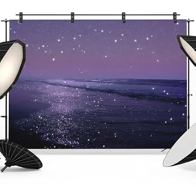 Purple Coastal Backdrop 8x6ft Summer Ocean Beach Stars Sky Waves Photography Backdrop Fabric Photoshoot Background Tapestry Banner for Birthday Baby Shower Decoration Party Video Photo Studio Props