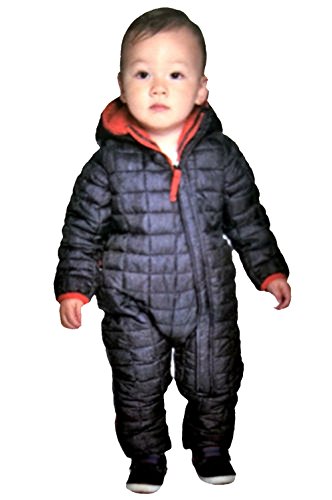 Snozu Infant Toddler Baby Childs Hooded Snowsuit (3/6 Months, Charcoal Grey/Red Lining)