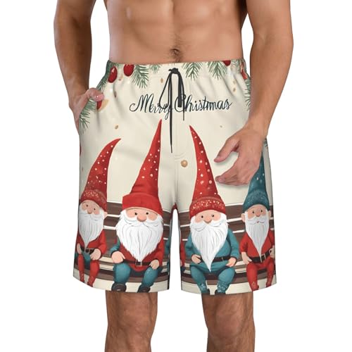 PHJAdq Christmas Gnomes - Pantalones cortos de playa para hombre, de secado rápido, con bolsillos, pantalones cortos, Gnomos de Navidad, M