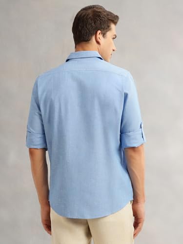 Image of Thomas Scott Men's | Solid | Premium Linen Blend | Spread Collar | Summer Wear | Long Sleeve | Shirts for Men