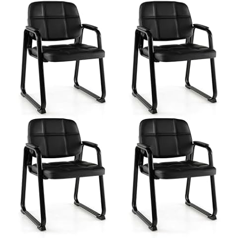 COSTWAY 2/4 PCS Executive Office Chairs, PU Leather Reception Chairs with Armrests and Metal Legs, Upholstered Meeting Conference Armchair Guest Seats for Waiting Room Home Office (4, 58 x 57 x 82cm) Cover