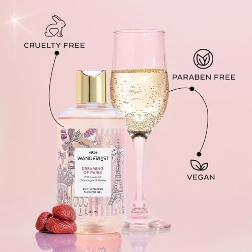 Image of Nykaa Wanderlust Dreaming of Paris Fruity Clensing Shower Gel, Champagne & Berries Fragrance, Vegan, Cruelty-Free, No Parabens, Rejuvenating Body Wash for Women