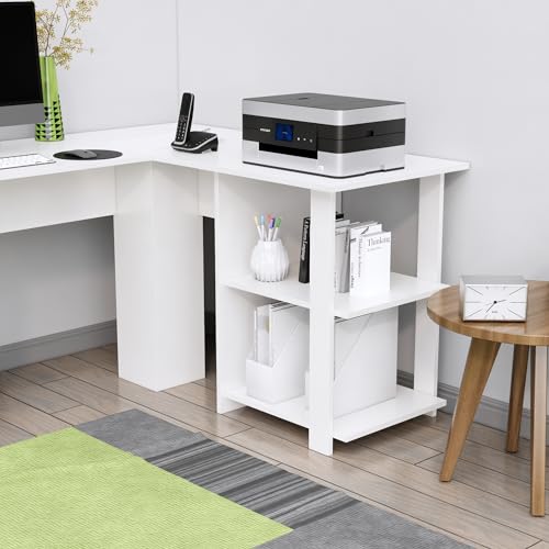 Image of Bniture Wooden Study Table for Home | Engineered Wood Study Table with Shelf Storage | L Shape Multi Purpose Computer Desk for Writing & Study | Laptop Table for Study Room & Office | Frosty White