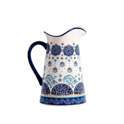 CLQYXRMVC Hervidor frío Jarra de Agua fría de 2000 ml con asa, Tetera de cerámica for café, Jugo y Bebidas caseras Juego de Jarra de Agua para Agua fría/Caliente(Blue)